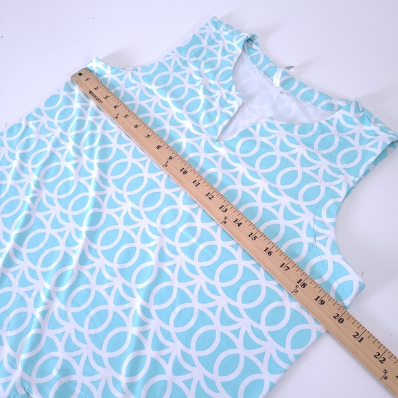 Lulu-B Sleeveless Mini Dress M Turquoise White Stretch Pockets Buttons - Picture 4 of 10